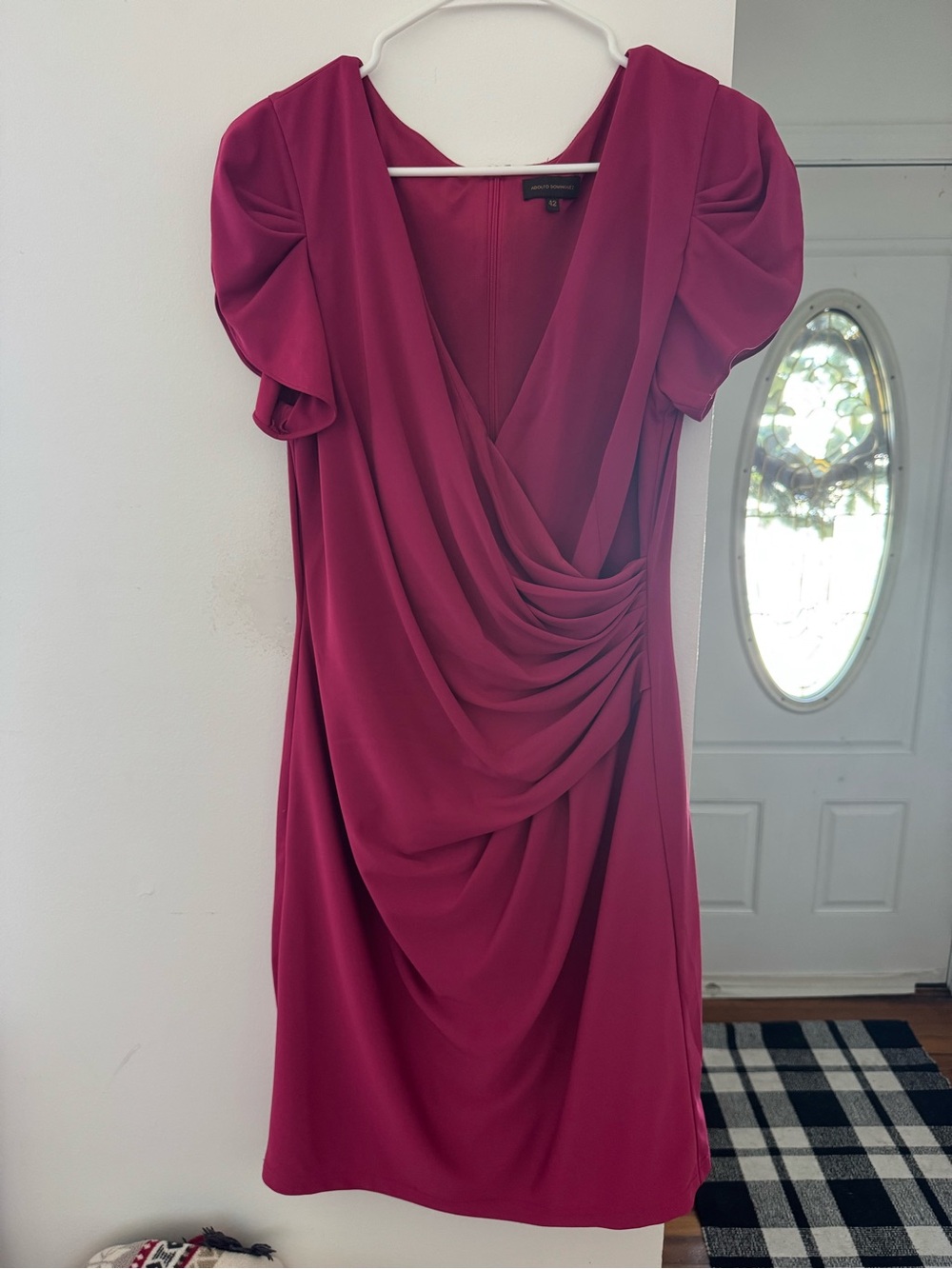 Adolfo Dominguez Draped Faux-Wrap Midi Dress in Berry